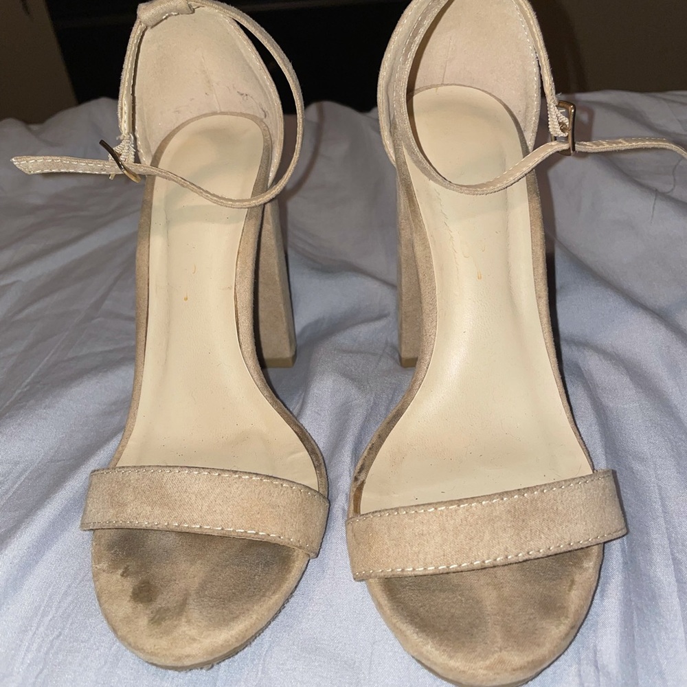 Taylor Natural Suede Ankle Strap Heels
